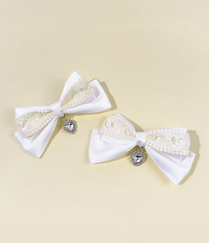 Dúo de Lazos Corazón y Encaje Blancos