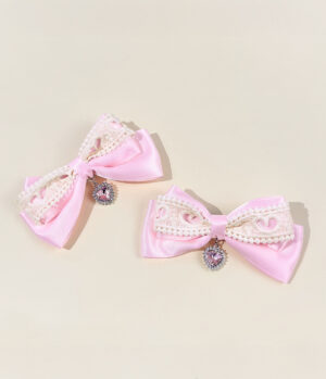 Duo de Lazos Corazón y Encaje Rosados