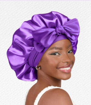 GORRO-DE-SATIN-Dama-con-agarraderas-morado Gorro de Satín para Dormir con Banda Ajustable Morado