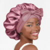 GORRO-DE-SATIN-Dama-con-agarraderas-color-magenta Gorro de Satín para Dormir con Banda Ajustable Malva