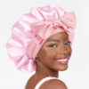 Gorro de Satín para Dormir con Banda Ajustable Rosa Claro