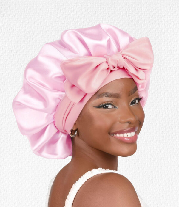 Gorro de Satín para Dormir con Banda Ajustable Rosa Claro