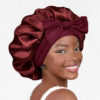 GORRO-DE-SATIN-Dama-con-agarraderas-color-vino-tinto Gorro de Satín para Dormir con Banda Ajustable Borgoña