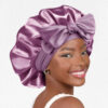 GORRO-DE-SATIN-Dama-con-agarraderas-moradita Gorro de Satín para Dormir con Banda Ajustable Lila