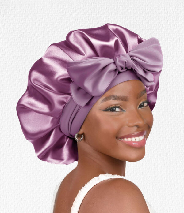 GORRO-DE-SATIN-Dama-con-agarraderas-moradita Gorro de Satín para Dormir con Banda Ajustable Lila