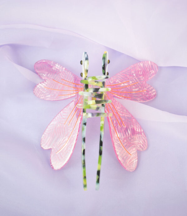 Hair-clips-de-acetato-de-celulosa-en-forma-de-libelula-verde-agarre-medio Hair Clip Mila Verde