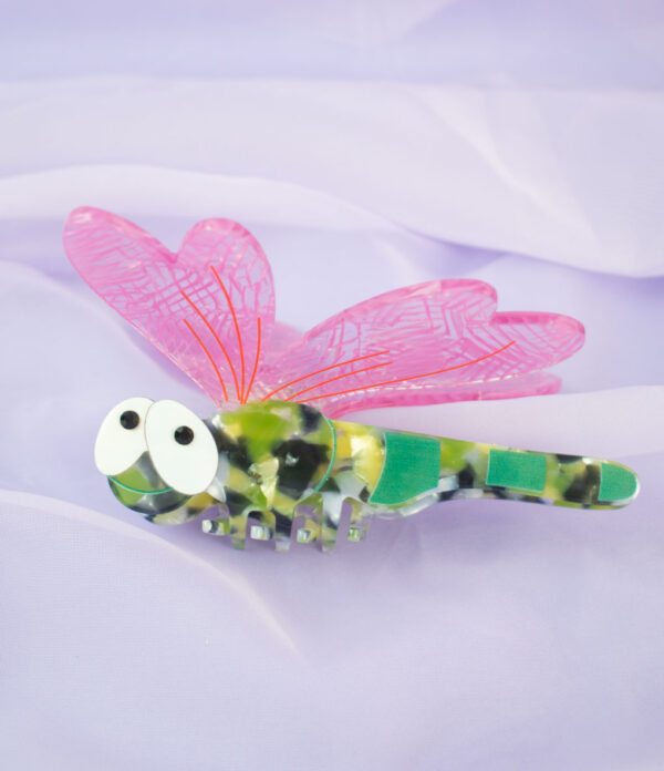 Hair-clips-de-acetato-de-celulosa-en-forma-de-libelula-verde-y-fucsia Hair Clip Mila Verde